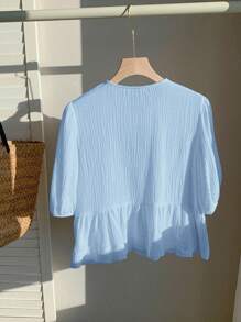 Comfortcana Plus Size Casual Blue Vacation Shirt, Spring/Summer - Baby Blue - View 2