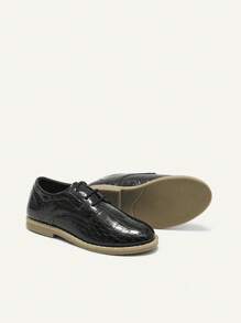 Cozy Pixies All-Match Versatile College/British Style Baby Elastic Glossy Leather Oxford Dress Shoes, Flats, For Spring And Summer - Black - View 5