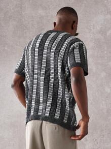 SUMWON Retro Stripe Knit T-Shirt Classic Short Sleeve Crewneck Sweater Top Casual Urban Streetwear Spring Summer Lightweight Premium - Grey - View 2