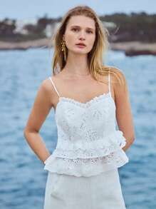 MOTF PREMIUM EYELET EMBROIDERY RUFFLE HEM CAMI TOP