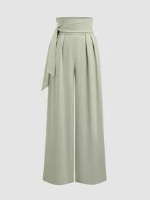 Sweetra Pantalones rectos de cintura alta y pernera ancha con amarres, minimalistas y de moda, apropiados para el verano