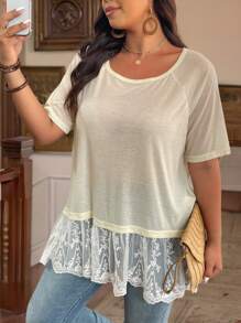 SHEIN LUNE Blusa de encaje con estilo chino para mujer de talla grande, para fiestas/casual, primavera/verano, Día de San Patricio, Pascua - Albaricoque - Ver 1