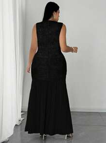 Celure Set da 2 pezzi per donna taglie forti, top a V e gonna lunga plissettata