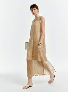 Aalyst Women's Sleeveless Round Neck Simple Fashion Casual Dress, Suitable For Summer - Khaki - View 3