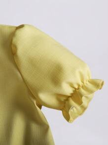 SHEIN Tween Girl Solid Color Puff Sleeve Bow Pleated Hem Dress,Holiday,Summer,Travel