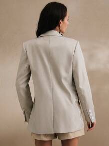 Anewsta Elegant Blue & White Striped Embroidered Slim Fit Women Blazer