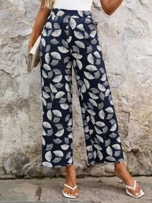 SHEIN Clasi All-Over Print High Waist Wide Leg Vacation Casual Pants - Multicolor - View 5