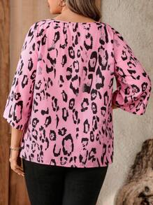 EMERY ROSE Camisa informal de manga raglán con estampado de leopardo para tallas grandes, para verano - Multicolor - Ver 2