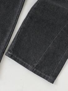 Tween Girls Medium Blue Denim Set, Elegant Long Sleeve Elastic Waist Top And Matching Straight Leg Jeans, Casual Cute Style Outfit, Versatile For Daily Wear And Outdoor, Girls Clothing Set