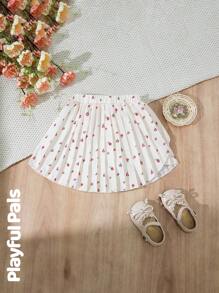 SHEIN Shorts Saia com Cintura Elástica, Barra Pregueada, Tecido Macio, Padrão Floral Clássico de Rosa Miúda para Meninas