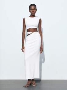 Maija 2025 Summer New Arrivals Fashionable & Elegant Wedding Guest/Brunch/Airport/Resort/Music Festival/Easter/Graduation Casual Asymmetric Metal Buckle Decorated Skirt For Women