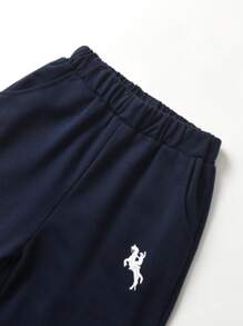 SHEIN 2pcs/Set Young Boy Summer Casual Striped Knight Print T-Shirt And Pants Set - Apricot - View 6