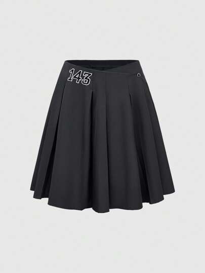 ROMWE Avant Jupe plissée grise pour femme, jupe de ballet athlétique avec graphique brodé, taille basse, longueur genoux