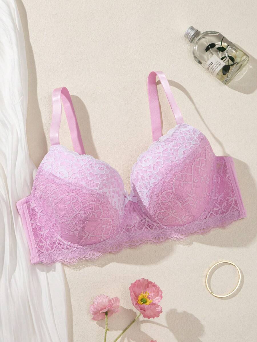 1 Stück Spitzen Flicken Große Größen Damen sexy Push-up Lingerie BH mit Bügel, reduziert Seitenwulst