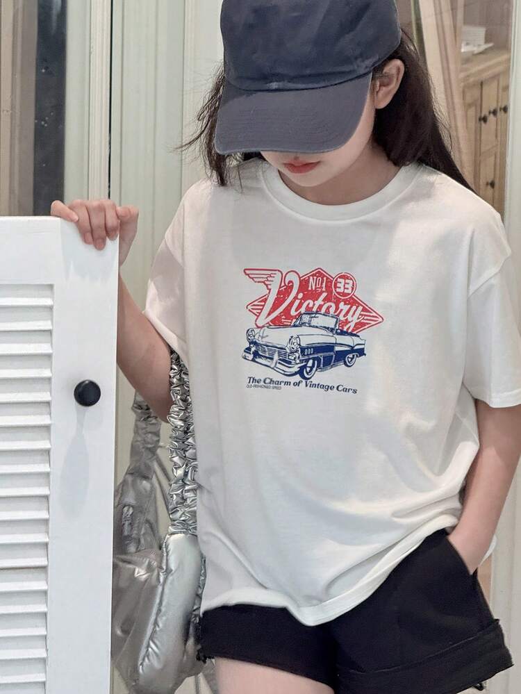 Tween Girl' Round Neck Printed Short Sleeve T-Shirt, Knit, Summer,Back To School Clothes