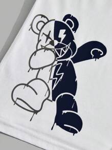 RueChic Ensemble de t-shirts réguliers en coton pour hommes imprimés d'ours et de lettres