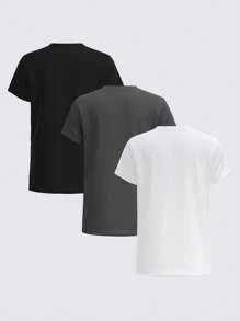 SHEIN BASICS 3 chiếc áo thun cổ tròn tay ngắn dệt kim trơn dành cho nữ, thường ngày - Nhiều màu - Xem 2