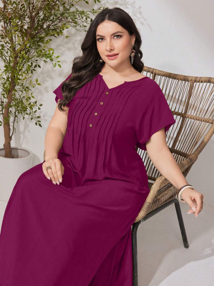 Modelyn Plus Size Simple Plain Short Sleeve Arabic Style Fashion Top, Suitable For Summer - Red Violet - View 1