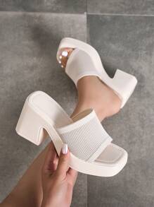 CUCCOO BASICS Women's Thick Heels Wedge Platform Open Toe Casual Sandals, Breathable Sexy Summer Slip-On High Heel Mules, Apricot Color