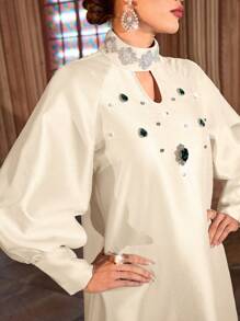 Al Najma Women's Elegant Crystal-Embellished Turkish & Arabian Style Long Dress