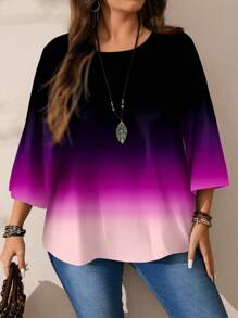 SHEIN CURVE+ 大码女式夏季休闲宽松渐变色度假衬衫