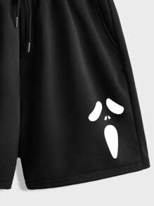 Manfinity Homme Black Knit Horror Ghost Face Casual Printed Men's Standard Size Shorts