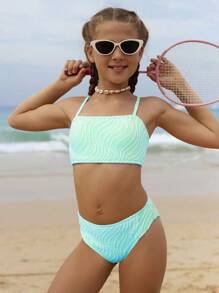SHEIN 2pcs/Set Girls Fashionable Casual  Bikini Set, Suitable For Beach, Swimming, Travel In Summer