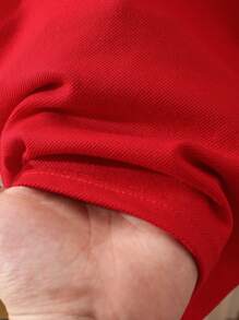 SHEIN Playful Pals 嬰兒男童波羅領刺繡短袖T恤 紅白配色 夏季休閒男童服裝 開學日職業日適用 可愛時尚 - 紅色 - 查看 6
