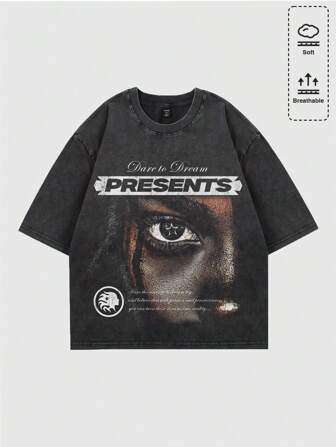 Street Life T-shirt court décontracté à imprimé effet usé pour hommes