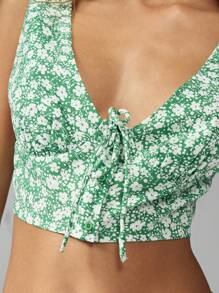 MISSGUIDED Top tipo bustier sin mangas con estampado floral, cierre delantero, estilo crop, bralette de verano, estilo boho, festival, Y2K