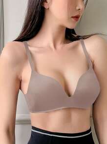 DAZY Minimalist Thin Seamless Comfortable Adjustable Straps Ladies Spaghetti Strap Bra,Back To School Clothes - Coffee Brown - View 3