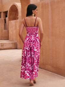 Swim Oasis New Summer Random Floral Print Spaghetti Strap Swimsuit With Ruffle Trim Beach Skirt High-End Beach Resort 2 Pieces Outfit - Pink - View 4