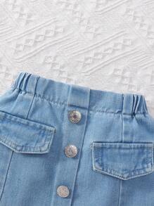 2 件套女婴甜美可爱休闲牛仔夹克和迷你裙 - 淺色水洗藍 - 查看 4