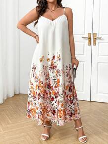 SHEIN Clasi Váy ngủ Gentle Goddess họa tiết hoa mùa xuân/hè cỡ lớn cho nữ phong cách Hàn Quốc đi biển - Màu be - Xem 4