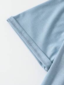 Father & Son Set Dusty Blue Summer Casual City Break Family Matching Crew Neck Short Sleeve T-Shirt,Embroidered Letter Splice Asymmetrical Chic Tee - Multicolor - View 5