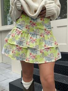 SHEIN EZwear Váy hai lớp nhún eo đơn giản cho nữ - Nhiều màu - Xem 5