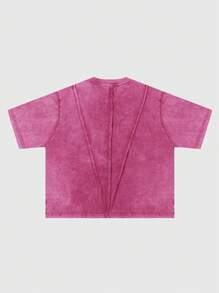 ROMWE MEN Street Life Men's Vintage Washed Embroidery Loose Short Style Short Sleeve T-Shirt - Hot Pink - View 2