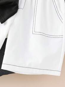 SHEIN Conjunto de 2 peças para meninos, casual e confortável, estilo universitário, simples e moderno, com estampa personalizada de letras, camisa polo de manga curta e shorts com bolso. Ideal para primavera/verão, uso diário, esportes, passeios, escola, festas, festivais, ensaios fotográficos e volta às aulas. - Preto - Ver 5