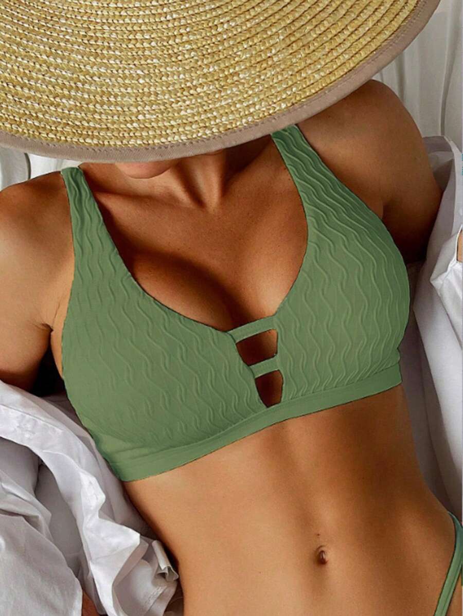 Swim Basics Deep V-Neck Solid Color Simple Fashion Tank Top, Suitable For Summer - Army Green - View 1