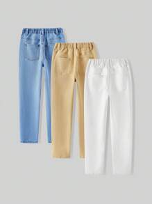3 件大童百搭休闲百搭可调节腰部弹力修身牛仔裤，适合日常穿着 - 彩色 - 查看 2