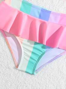 SHEIN Unga flickor färgglada randiga mönster blixtlås detalj Tankini Set