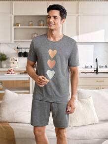 Manfinity 3 Sets Men Heart Print Pajama Suits - Light Grey - View 7