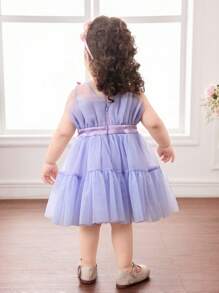 Cute Elegant Purple Butterfly Mesh Overaly Summer Dress For Baby Girl - Purple - View 2