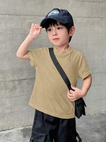 SHEIN 男童休闲舒适纯色高领短袖上衣