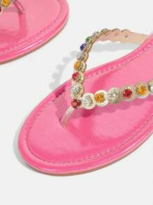 CUCCOO TILAWA Women's Fashion Summer Crystal Decorated Flat Sandals - Pink - View 9