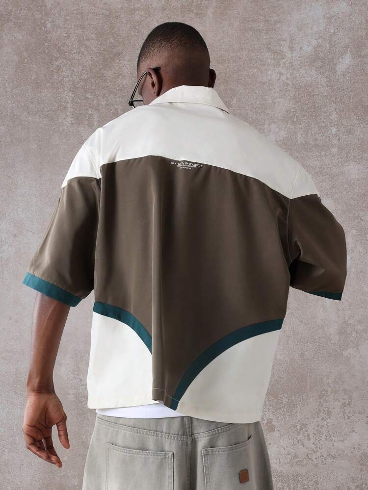 Color Block Boxy Fit Camp Collar Shirt