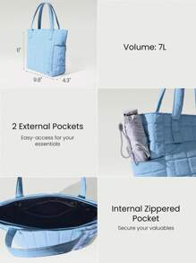 GLOWMODE 7L Water-Resistant Make It Quilted Dual Handle Tote Bag With Multi Pockets Daily Casual - Baby Blue - View 4
