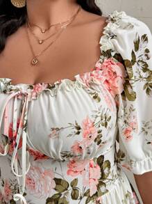 Weeklong 加大码女式优雅法式淑女时尚个性化百搭泡泡袖收腰修身长裙，适合日常、外出、通勤 - 彩色 - 查看 3