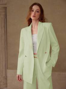 MOTF PREMIUM 双排扣立体花朵系腰带西装外套 - 薄荷綠 - 查看 5
