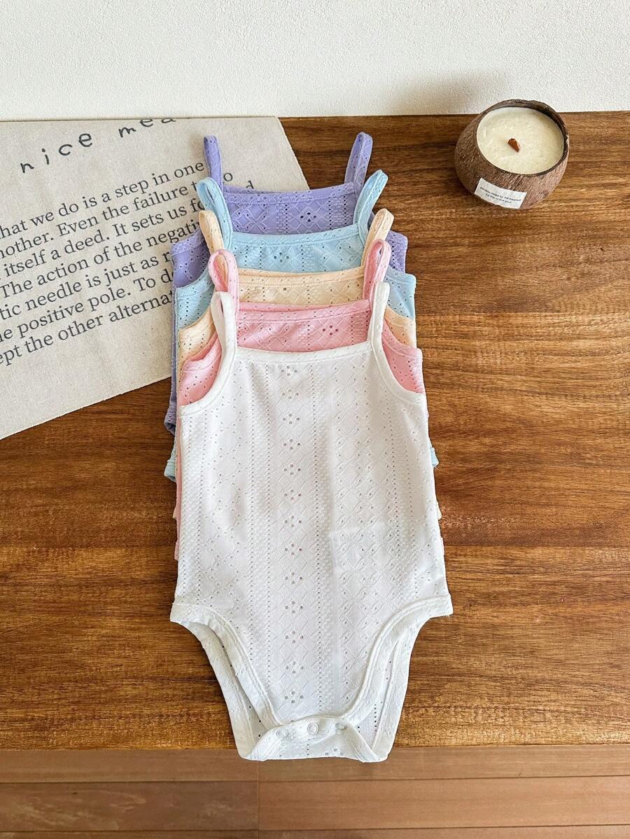 SHEIN LMoss Kids 5件套新生女宝宝可爱针织纯色背带连体衣,夏季款 - 彩色 - 查看 1